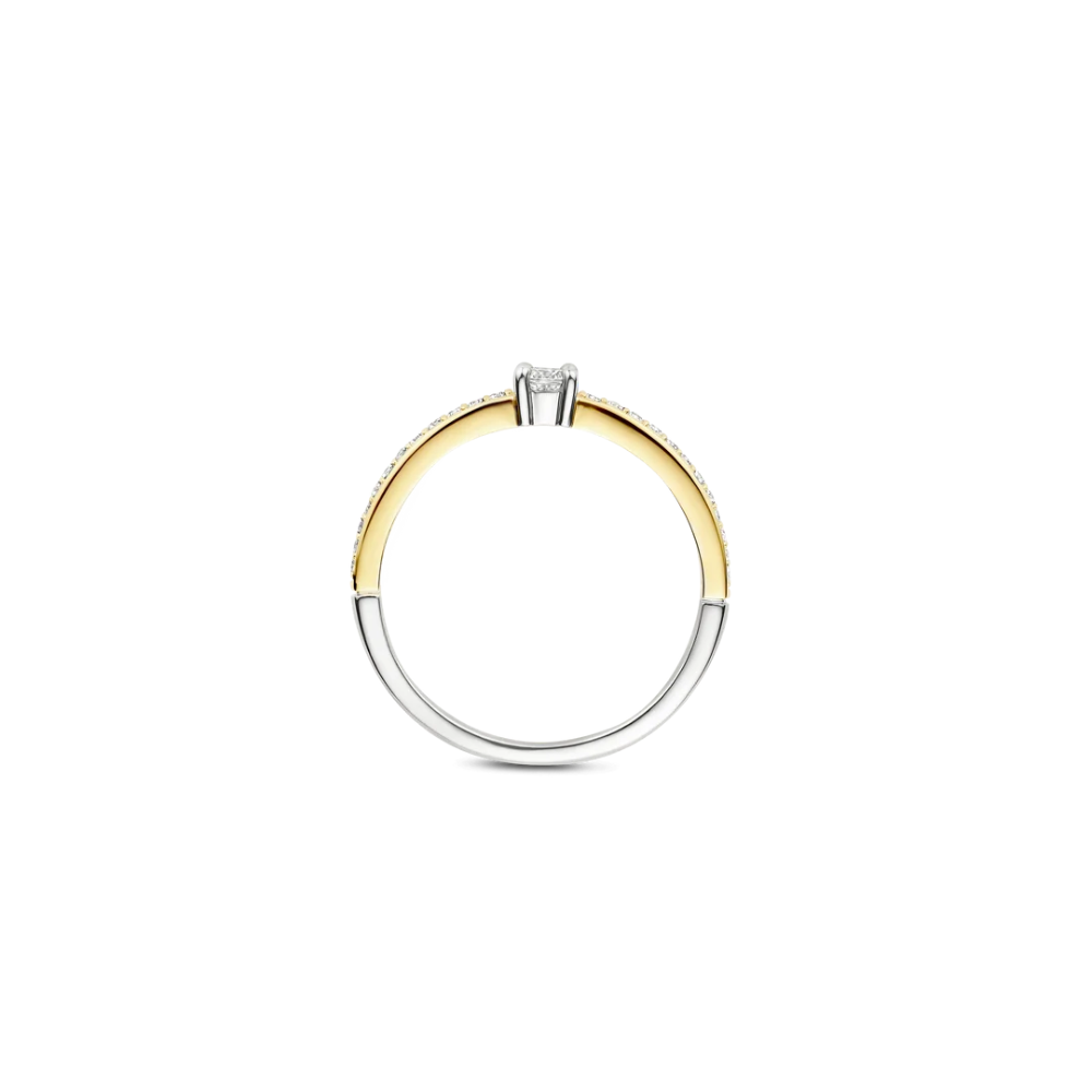 ANEL TI SENTO EM PRATA 925% BICOLOR COM ZIRCONIAS