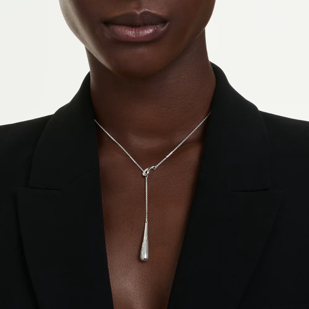 Pendente Y Swarovski Classica Lapidação redonda, Branco, Prata esterlina