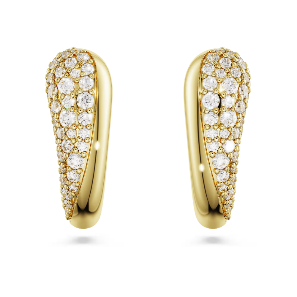 Brincos argola Swarovski Classica Lapidação redonda, Brancos, Prata esterlina, acabamento em ouro de 18 quilates