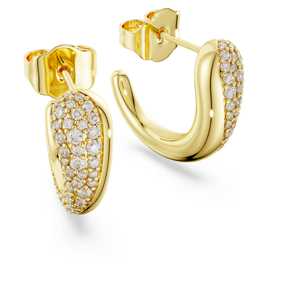 Brincos argola Swarovski Classica Lapidação redonda, Brancos, Prata esterlina, acabamento em ouro de 18 quilates