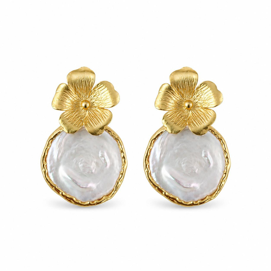 BRINCOS EM PRATA 925% DOURADO C/ PEROLA AGUA DOCE