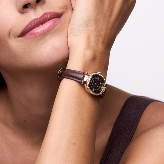 RELOGIO RADIANT  MULHER HALO CASTANHO/DOURADO