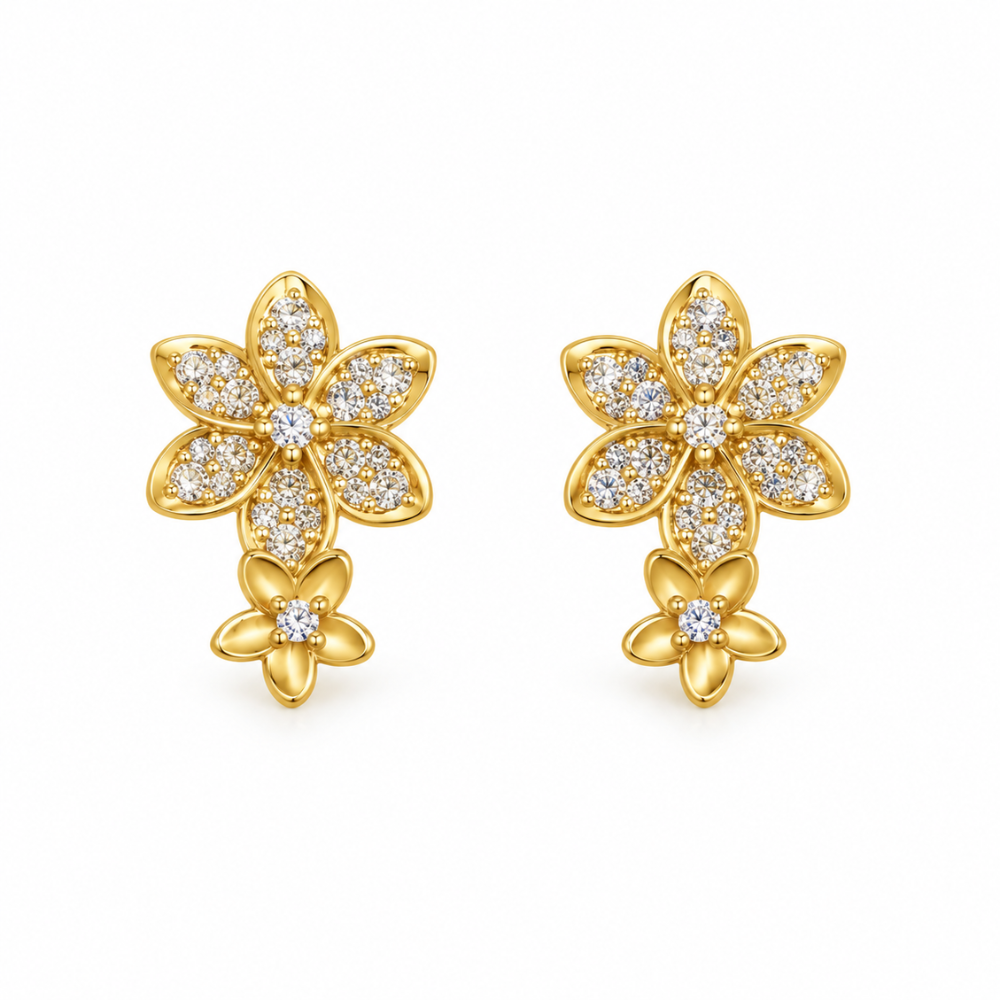 BRINCOS EM PRATA 925% C/ ZIRCONIAS DORADOS - GOLDEN BLOOM