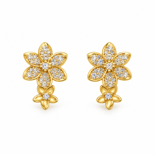 BRINCOS EM PRATA 925% C/ ZIRCONIAS DORADOS - GOLDEN BLOOM