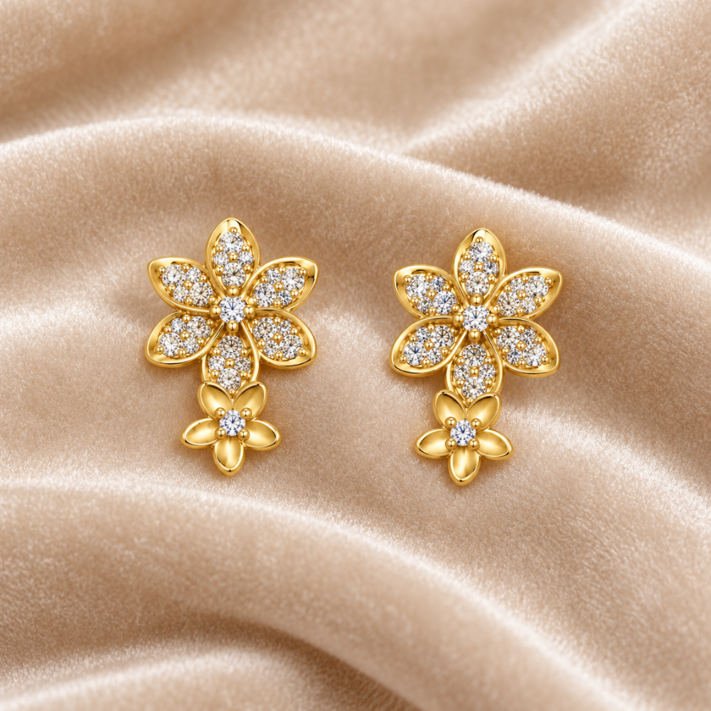 BRINCOS EM PRATA 925% C/ ZIRCONIAS DORADOS - GOLDEN BLOOM