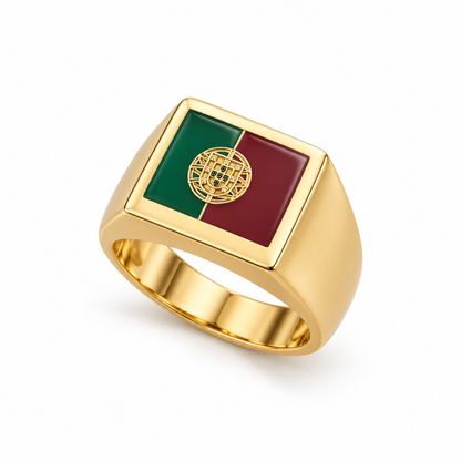 ANEL EM OURO 19,2K BANDEIRA PORTUGUESA ESMALTADA