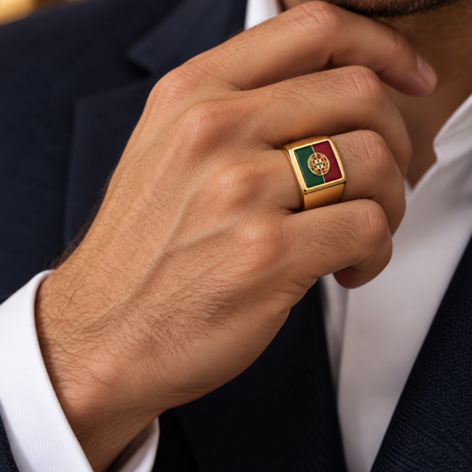 ANEL EM OURO 19,2K BANDEIRA PORTUGUESA ESMALTADA
