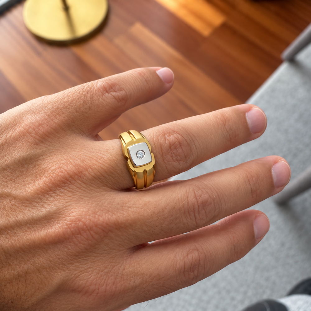 itle ANEL HOMEM EM OURO 19,2K COM 1 DIAMANTE 0,15ct