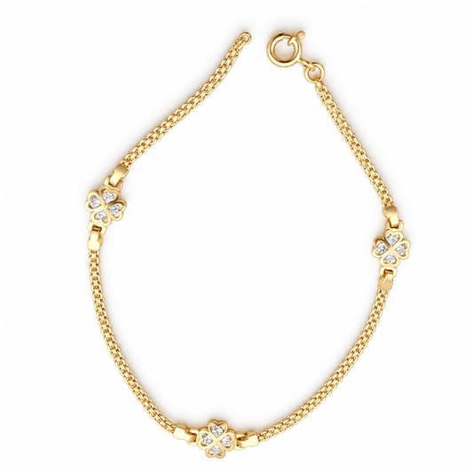 PULSEIRA EM OURO 19,2K C/ ZIRCONIAS  ( TREVOS )