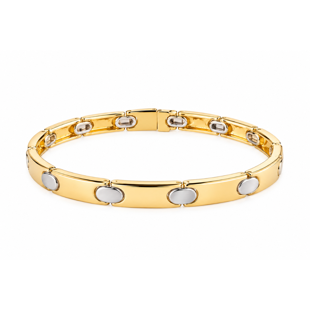 PULSEIRA HOMEM EM OURO 19,2K BICOLOR