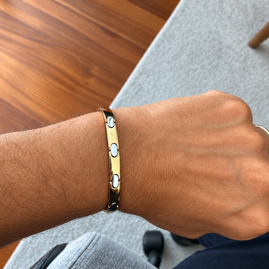 PULSEIRA HOMEM EM OURO 19,2K BICOLOR