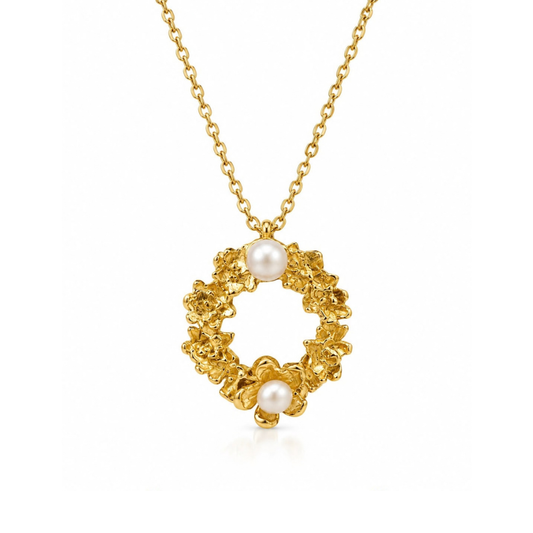 COLAR EM PRATA 925 DOURADA COM FLORES E PÉROLAS