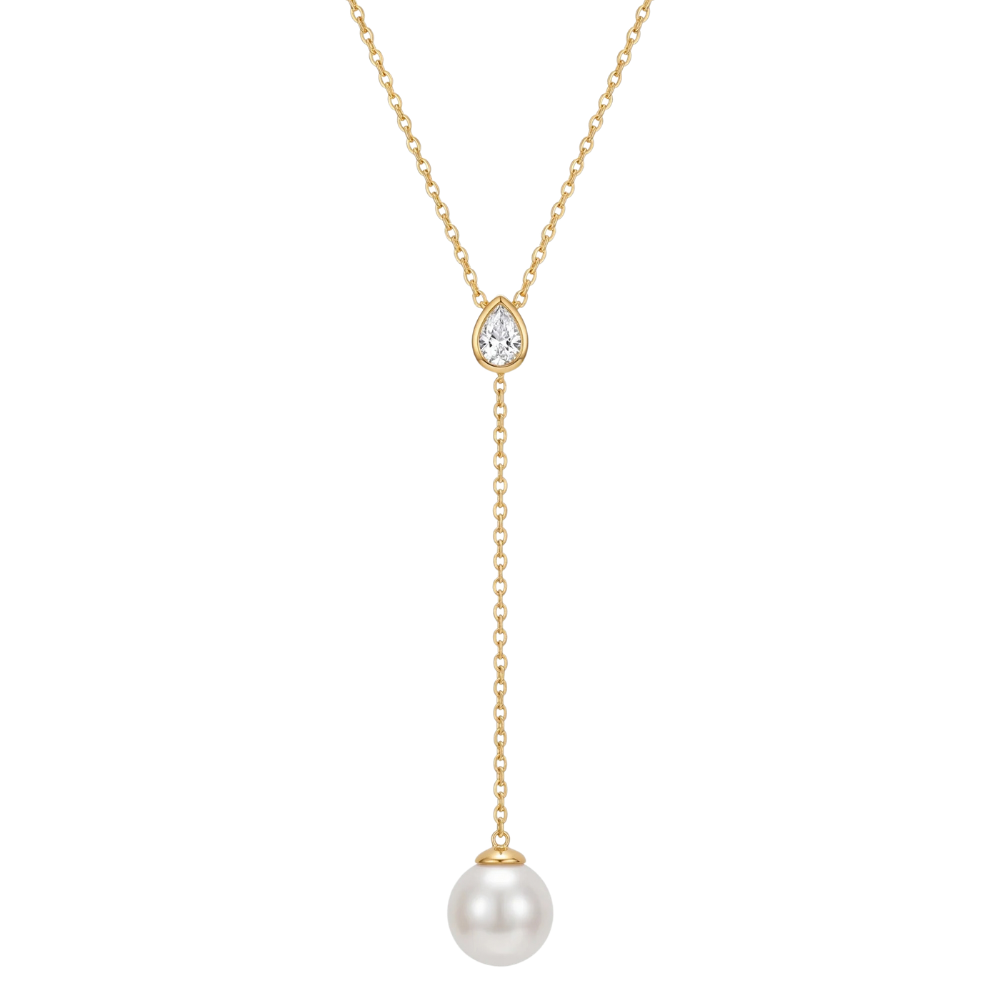 COLAR MAJORICA EM PRATA 925% PLAQUEADO A OURO C/ ZIRCONIA E PEROLA 10MM