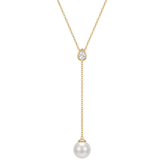 COLAR MAJORICA EM PRATA 925% PLAQUEADO A OURO C/ ZIRCONIA E PEROLA 10MM