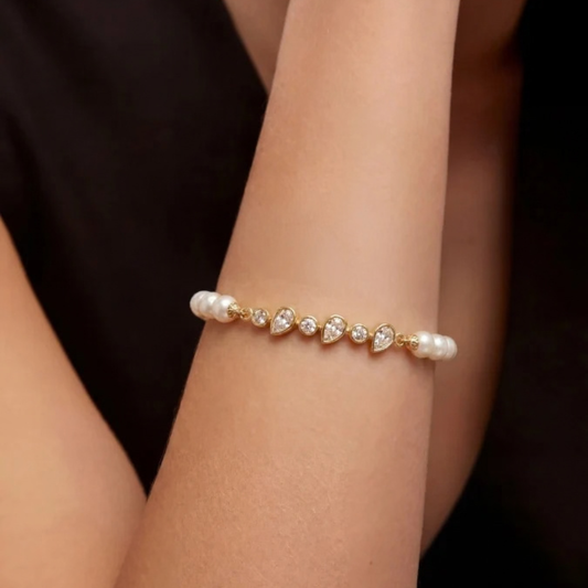 PULSEIRA MAJORICA MULHER EM PRATA 925/ PLAQUEADA A OURO COM ZIRCONIAS E PEROLAS 4,5,6MM