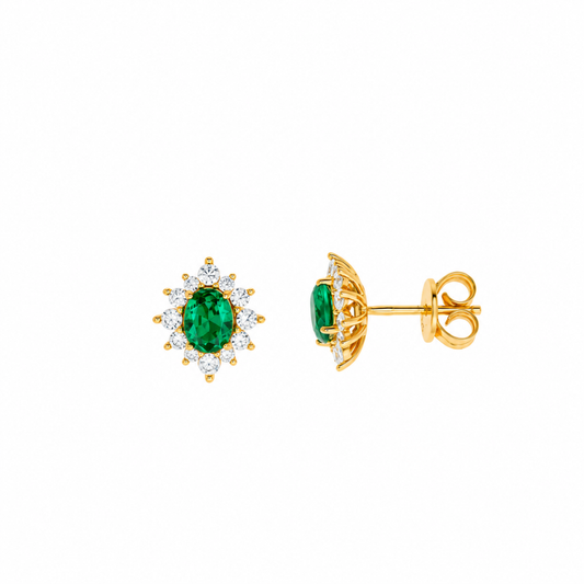 BRINCOS EM PRATA 925% PLAQUEADOS A OURO C/ ZIRCONIAS ( VERDE )