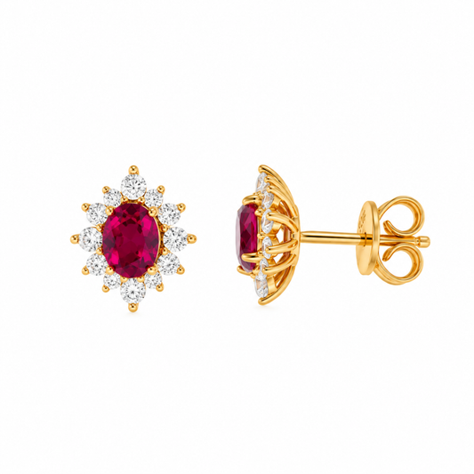 BRINCOS DE PRATA 925% PLAQUEADOS A OURO C/ ZIRCONIAS ( VERMELHO )