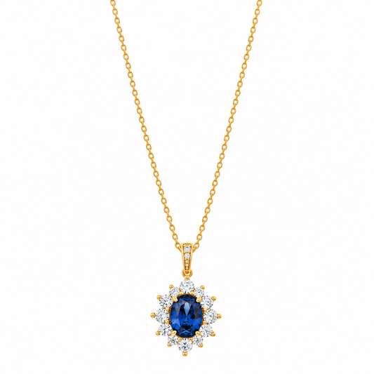 COLAR DE PRATA 925% PLAQUEADO A OURO C/ ZIRCONIAS  ( AZUL )