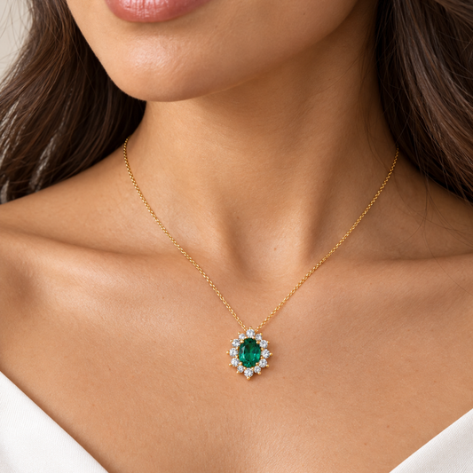 COLAR DE PRATA 925% PLAQUEADO A OURO C/ ZIRCONIAS ( VERDE )