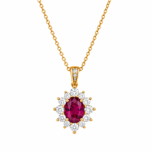 COLAR DE PRATA 925% PLAQUEADO A OURO C/ ZIRCONIAS ( VERMELHO )