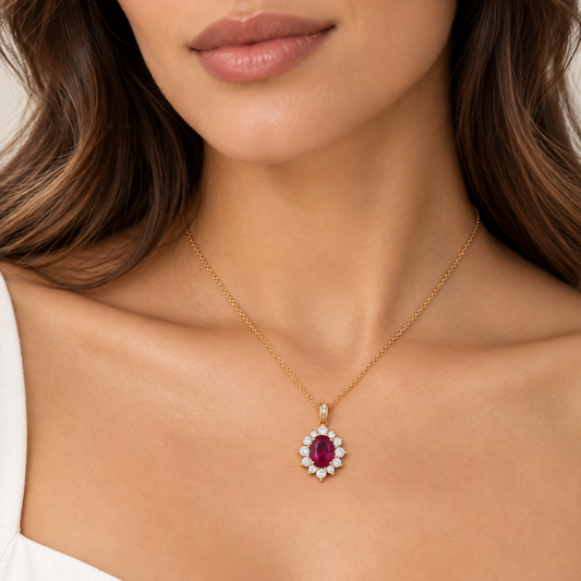 COLAR DE PRATA 925% PLAQUEADO A OURO C/ ZIRCONIAS ( VERMELHO )