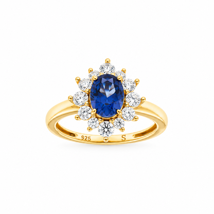 ANEL DE PRATA 925% PLAQUEADO A OURO C/ ZIRCONIAS  ( AZUL )
