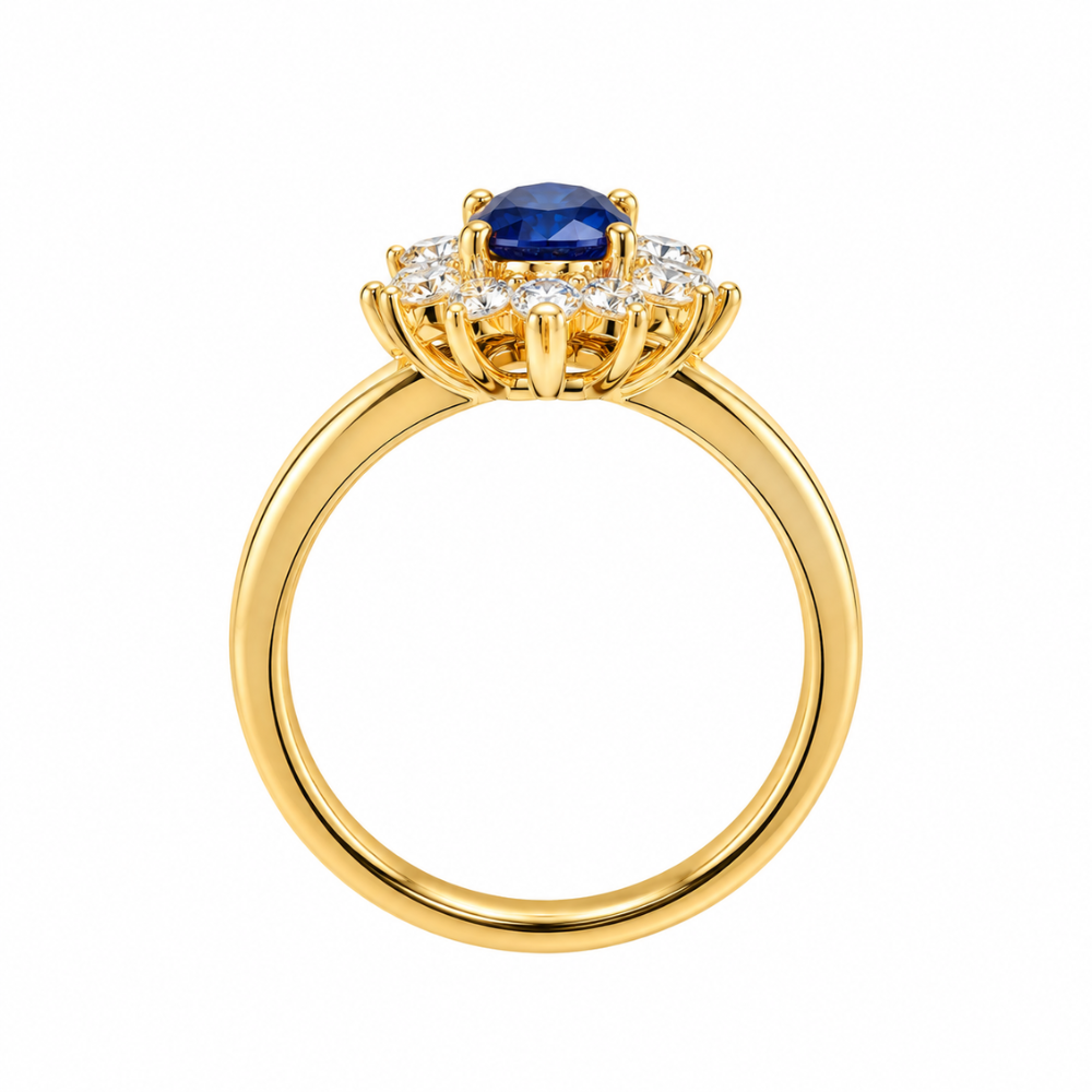 ANEL DE PRATA 925% PLAQUEADO A OURO C/ ZIRCONIAS  ( AZUL )