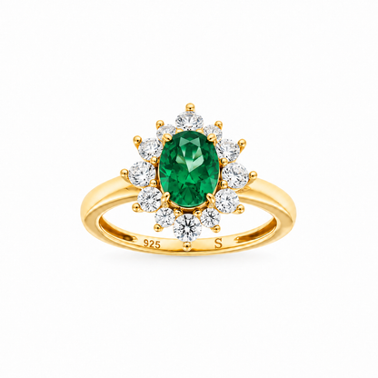 ANEL DE PRATA 925% PLAQUEADO A OURO C/ ZIRCONIAS  ( VERDE )