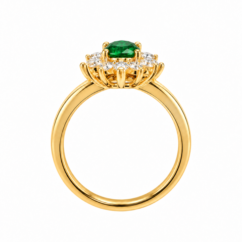 ANEL DE PRATA 925% PLAQUEADO A OURO C/ ZIRCONIAS  ( VERDE )