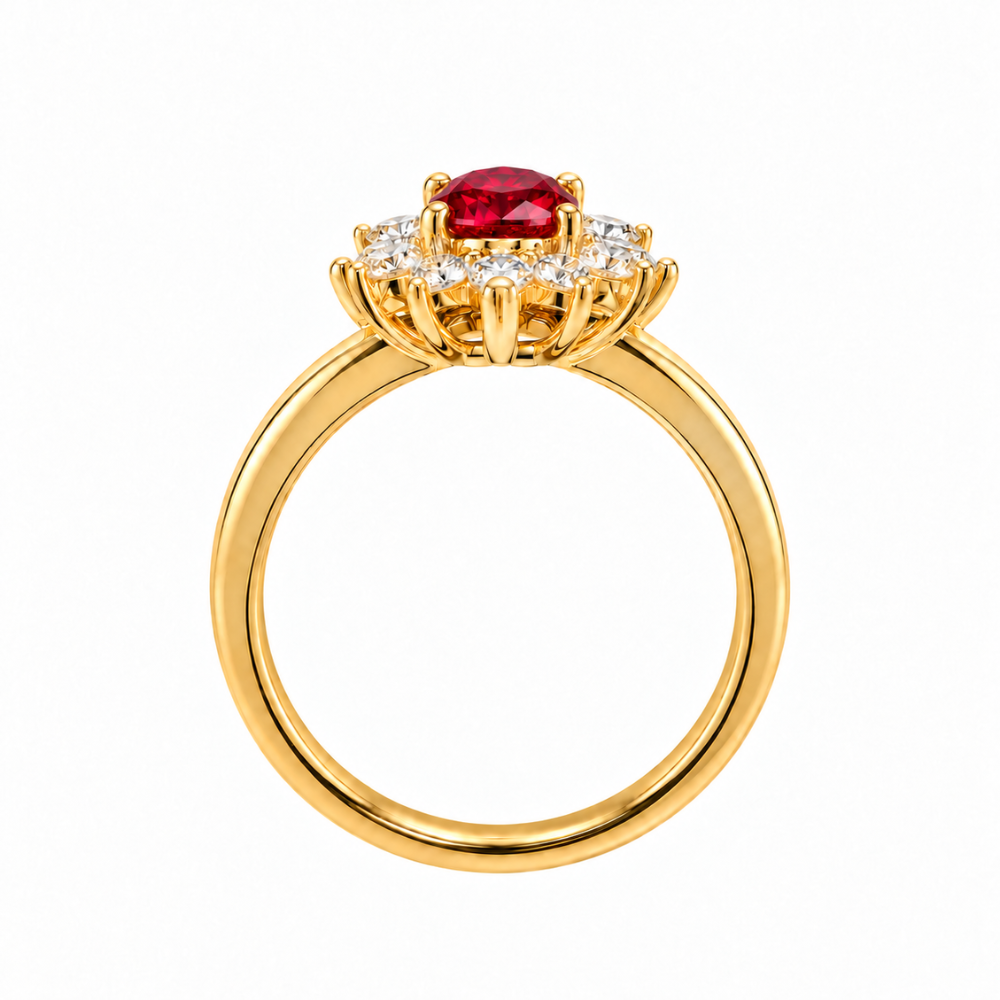 ANEL DE PRATA 925% PLAQUEADO A OURO C/ ZIRCONIAS  ( VERMELHO )