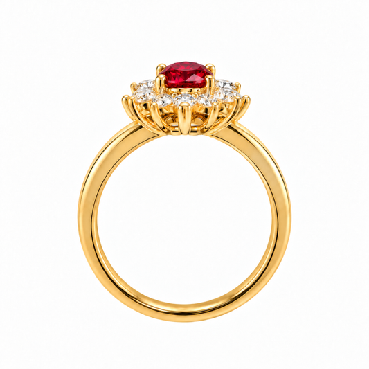 ANEL DE PRATA 925% PLAQUEADO A OURO C/ ZIRCONIAS  ( VERMELHO )