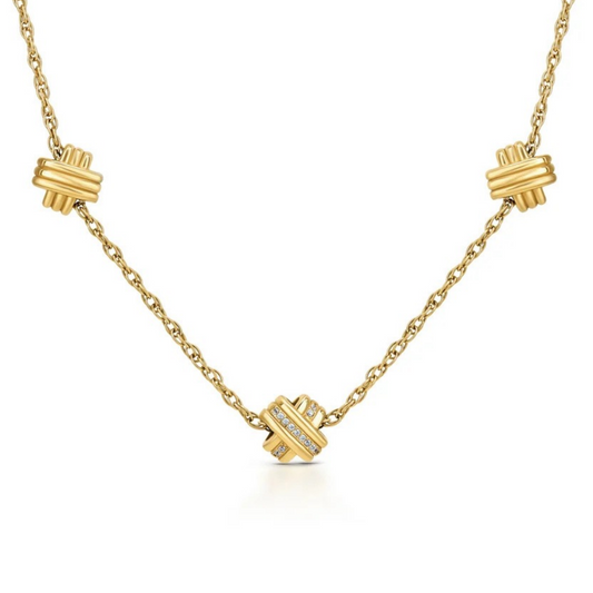COLAR ONE SENHORA KNOT TRIPLE CRYSTAL GOLD