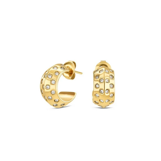 BRINCOS ONE SENHORA CHESS HOOP CRYSTAL GOLD