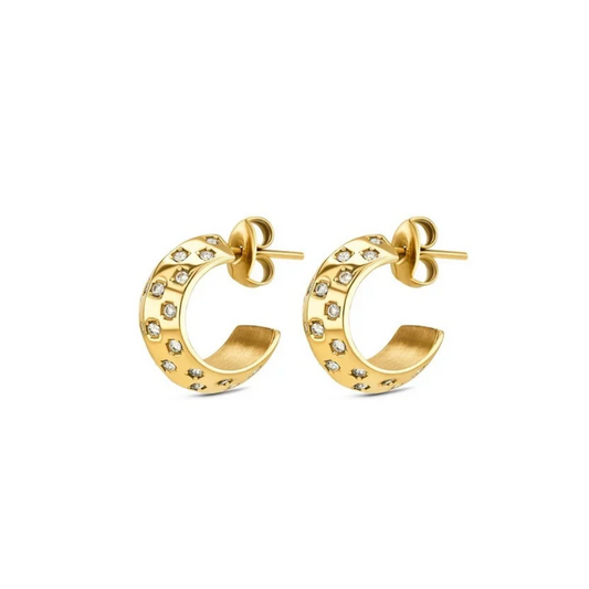 BRINCOS ONE SENHORA CHESS HOOP CRYSTAL GOLD
