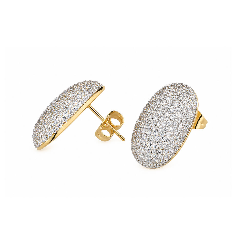 BRINCOS SOVRANI EM BRONZE PLAQUEADO A OURO 18K  COM ZIRCONIAS  2CM