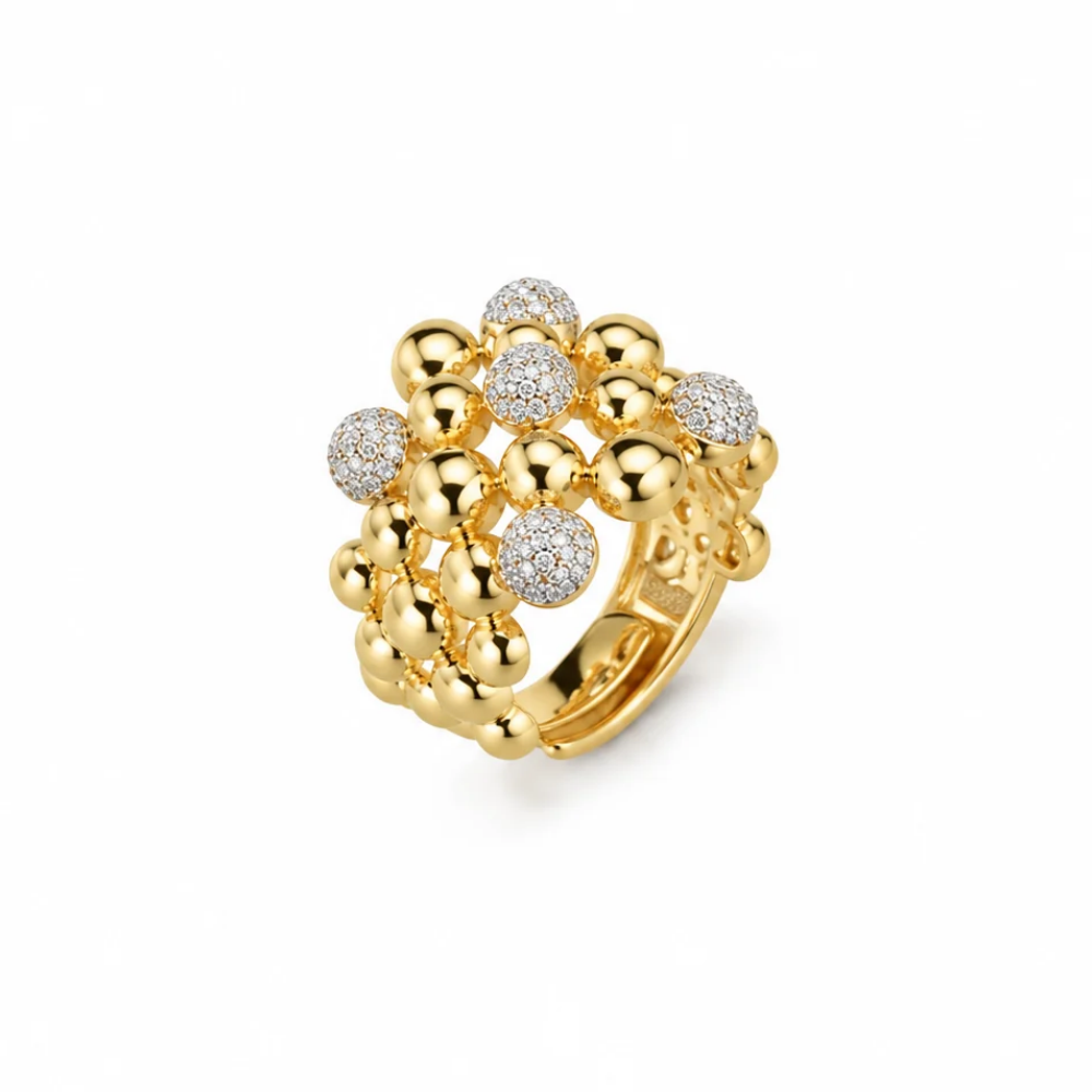 ANEL SOVRANI EM BRONZE PLAQUEADO A OURO 18K  COM ZIRCONIAS  AJUSTÁVEL