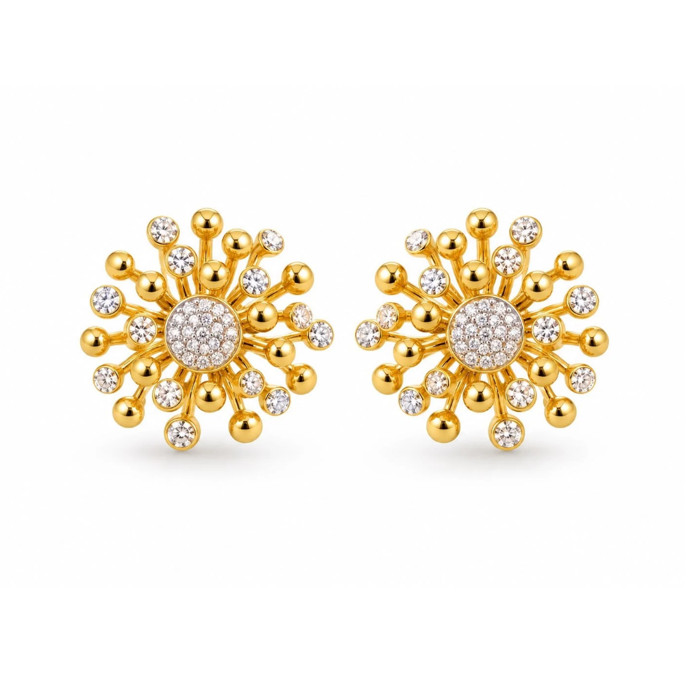 BRINCOS SOVRANI EM BRONZE PLAQUEADO A OURO 18K  COM ZIRCONIAS  2CM
