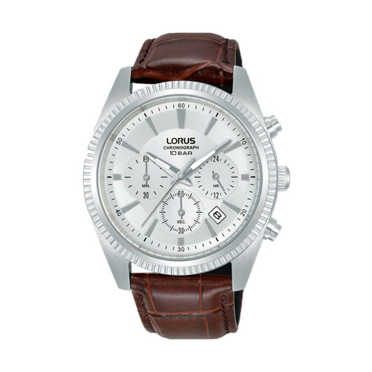 RELÓGIO LORUS HOMEM CLASSIC PELE CASTANHA CRONO MOSTRADOR BRANCO