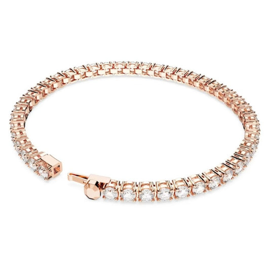 Pulseira Swarovski Matrix Tennis Lapidação redonda, Branca, Lacado a rosa dourado