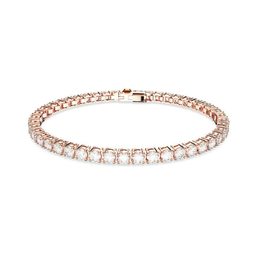 Pulseira Swarovski Matrix Tennis Lapidação redonda, Branca, Lacado a rosa dourado