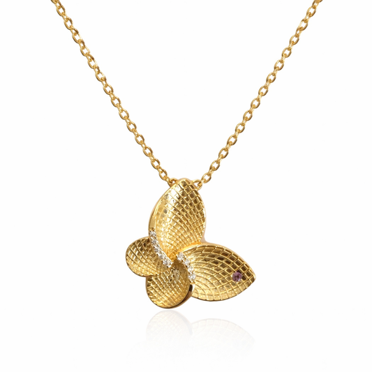 COLAR EM PRATA 925% COM BORBOLETA E ZIRCONIAS