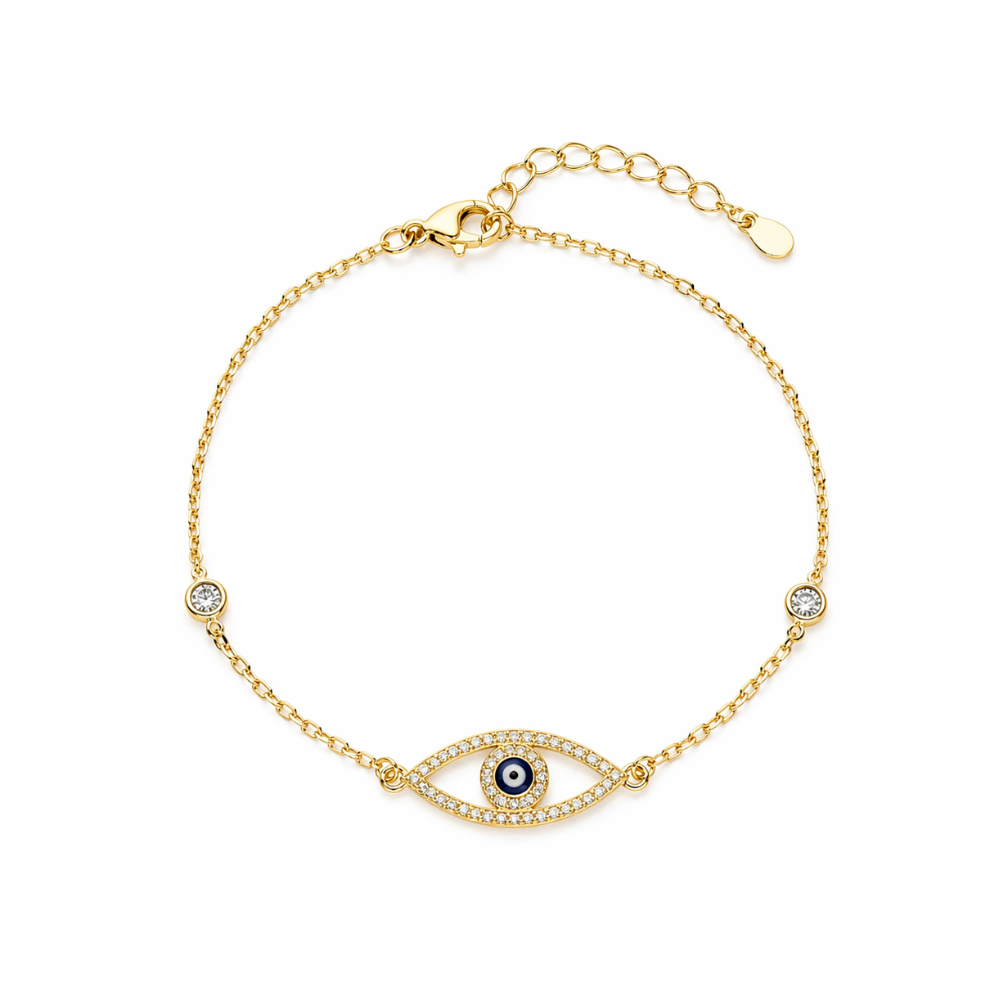 PULSEIRA EM PRATA 925% DOURADA COM OLHO