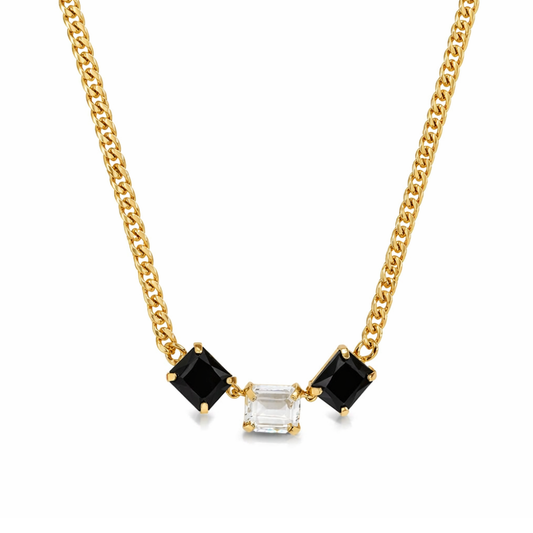 COLAR EM PRATA 925% DOURADA COM PEDRAS PRETAS