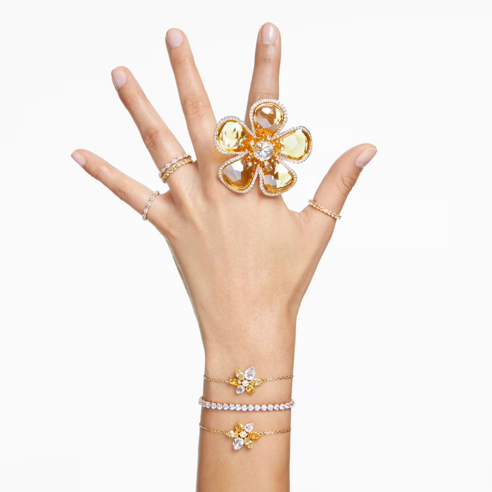 Pulseira Swarovski Matrix M Tennis bracelet, Round cut, White, Gold-tone plated