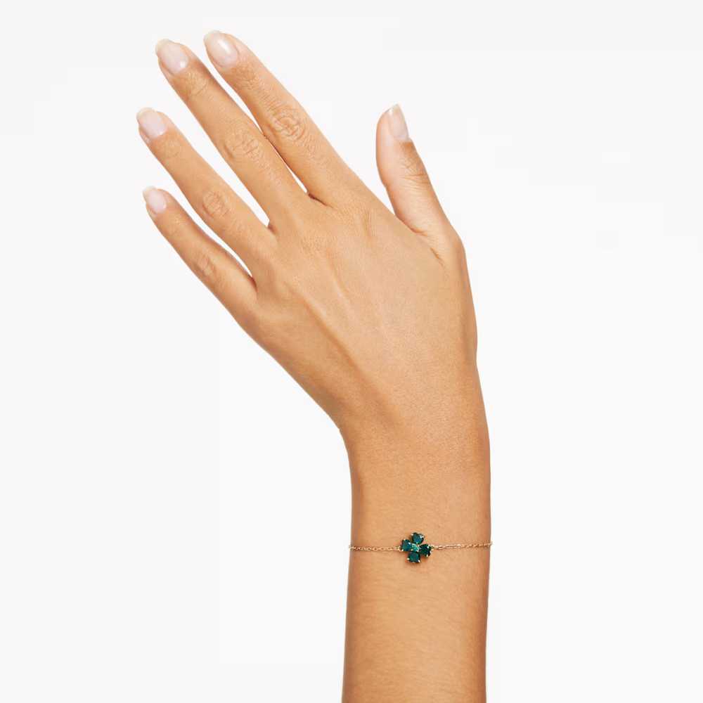 Pulseira Swarovski Idyllia bracelet, Mixed cuts, Clover, Green, Gold-tone plated