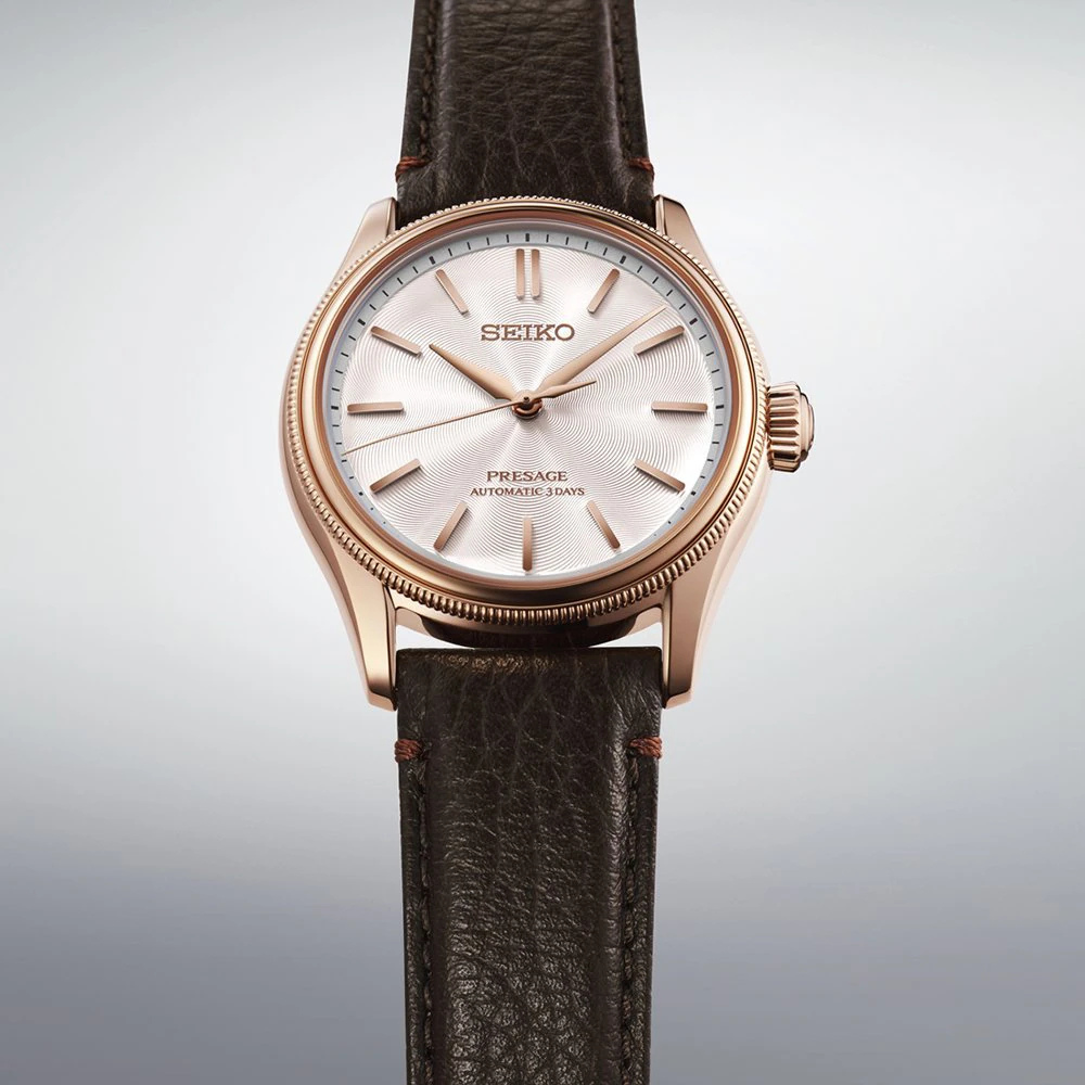 SEIKO PRESAGE ROSE GOLD BRCT. PELE CASTANHA