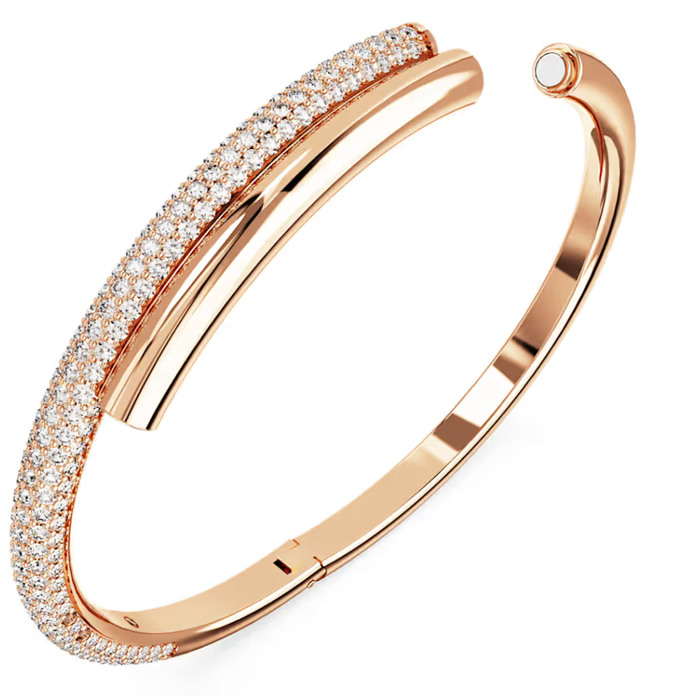 Pulseira Swarovski Dextera bangle, Magnetic closure, White, Rose gold-tone plated