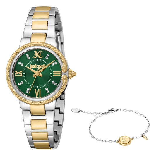 RELÓGIO JUST CAVALLI + PULSEIRA Primavera Green/Yellow gold toned steel Ø30 mm