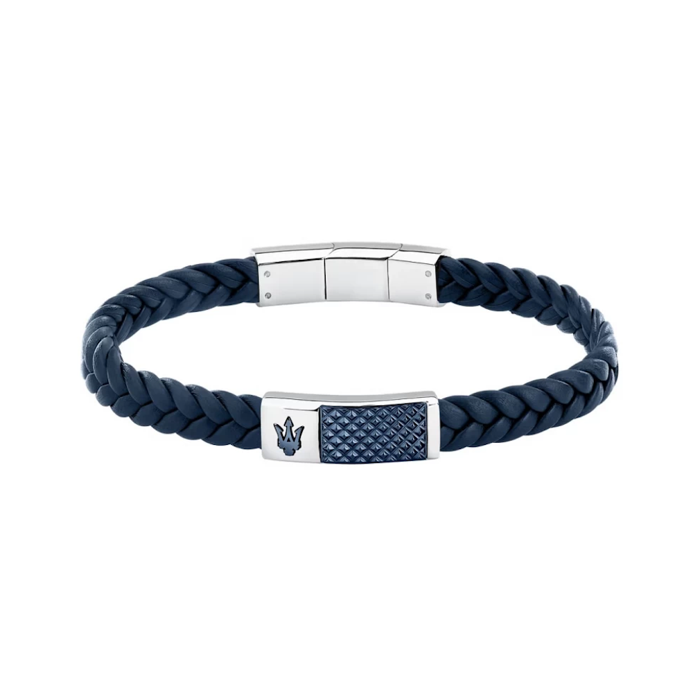 PULSEIRA MASERATI EM AÇO E PELE AZUL "JM4249IK01"