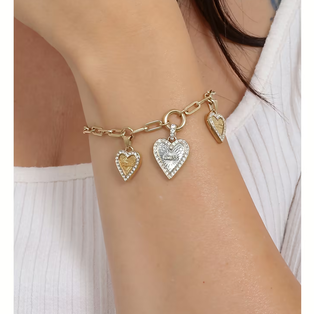 PULSEIRA GUESS AÇO DOURADO LOVE ME TENDER C/ ZIRCONIAS JUBB03235JWGRHS